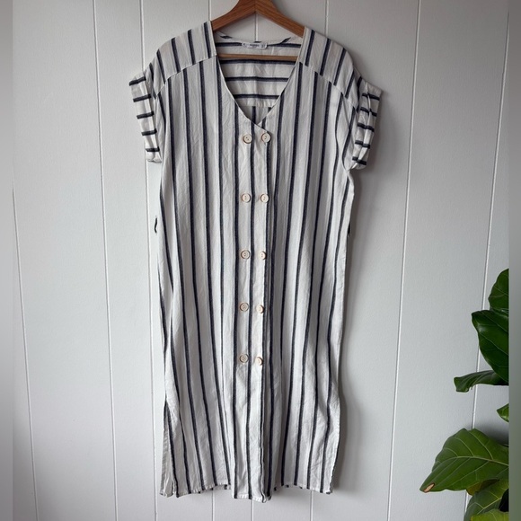 Mango Cotton Striped Midi Dress | Size Medium - Picture 2 of 5